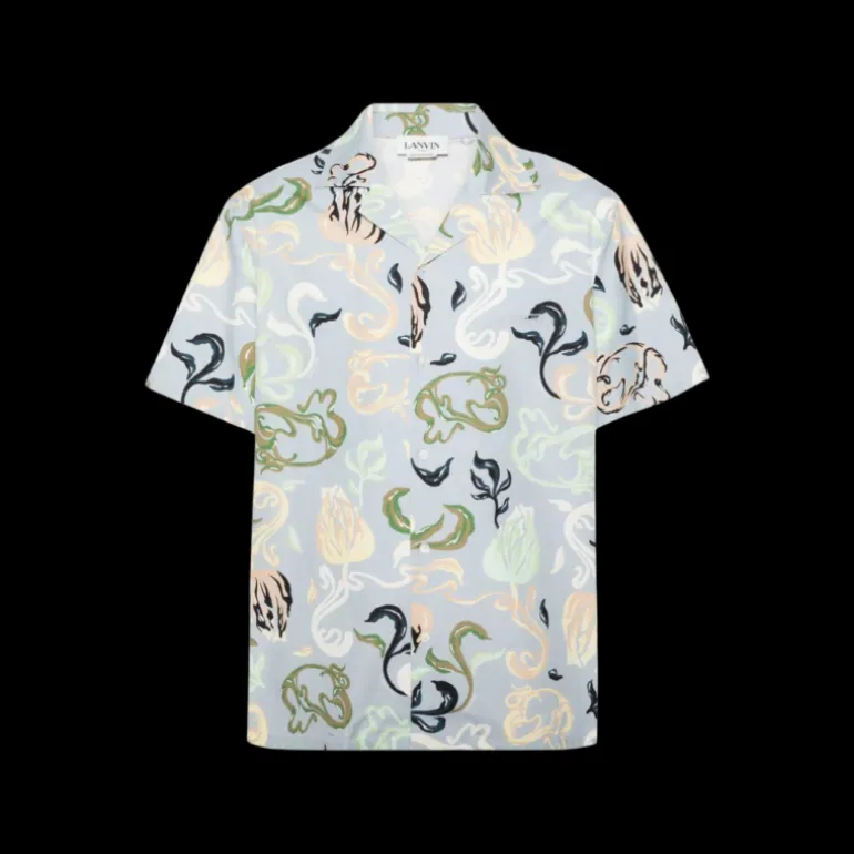 Chemise LANVIN manche courte bleu ciel imprimé fleurs
