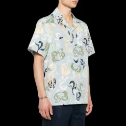 Chemise LANVIN manche courte bleu ciel imprimé fleurs