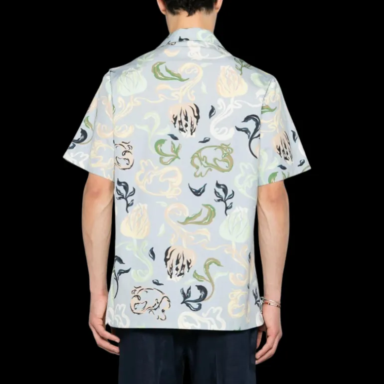 Chemise LANVIN manche courte bleu ciel imprimé fleurs