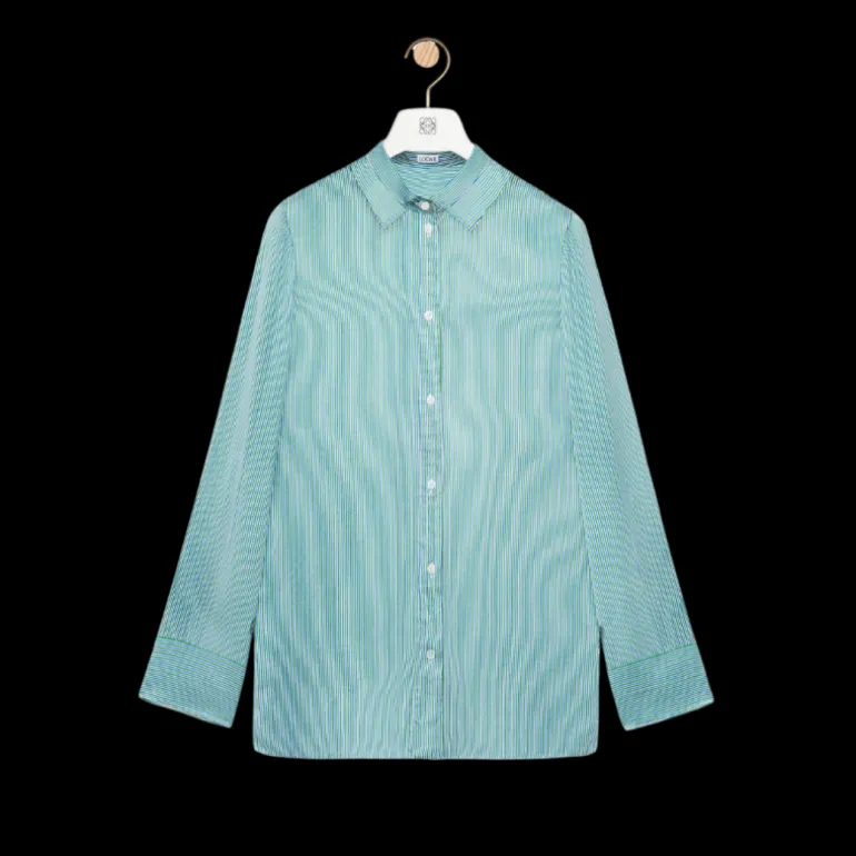 Chemise LOEWE viscose soie rayures vert bleu