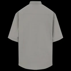 Chemise manche courte AMI Paris coton beige gris poche poitrine broderie cœur logo