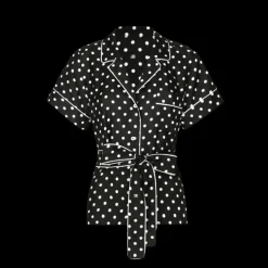 Chemise manche courte DOLCE GABBANA pyjama soie noir pois blanc ceinture