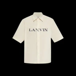 Chemise manche courte LANVIN coton beige clair logo XL