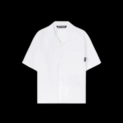 Chemise manche courte PALM ANGELS coton blanc logo incurvé dos noir