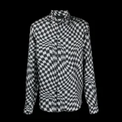 Chemise manche longue AMIRI soie pied de poule multi logo noir blanc