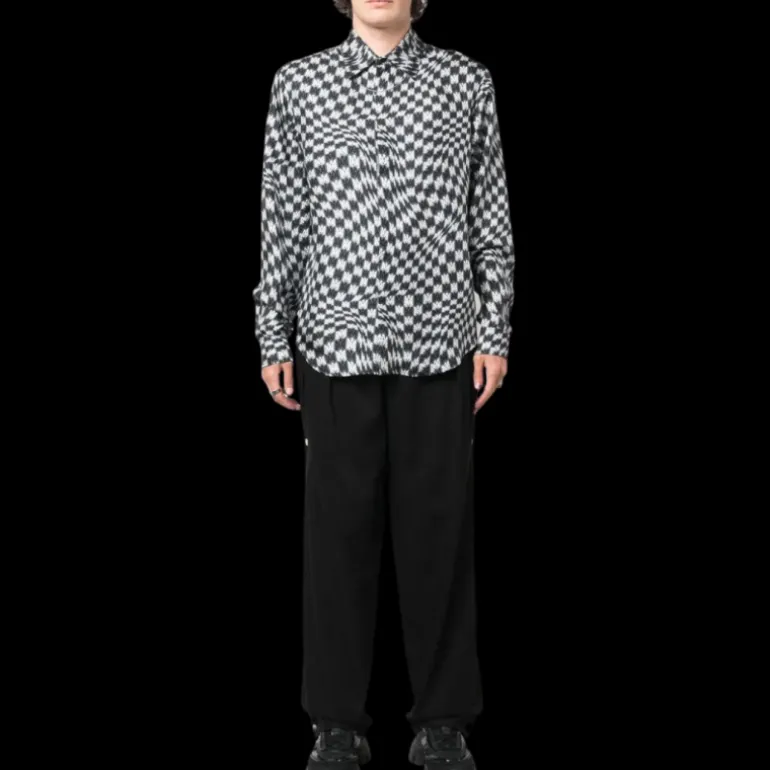 Chemise manche longue AMIRI soie pied de poule multi logo noir blanc