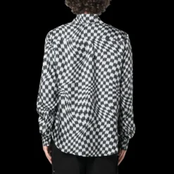 Chemise manche longue AMIRI soie pied de poule multi logo noir blanc