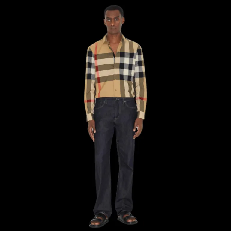 Chemise manche longue BURBERRY Summerton coton carreaux gros check beige