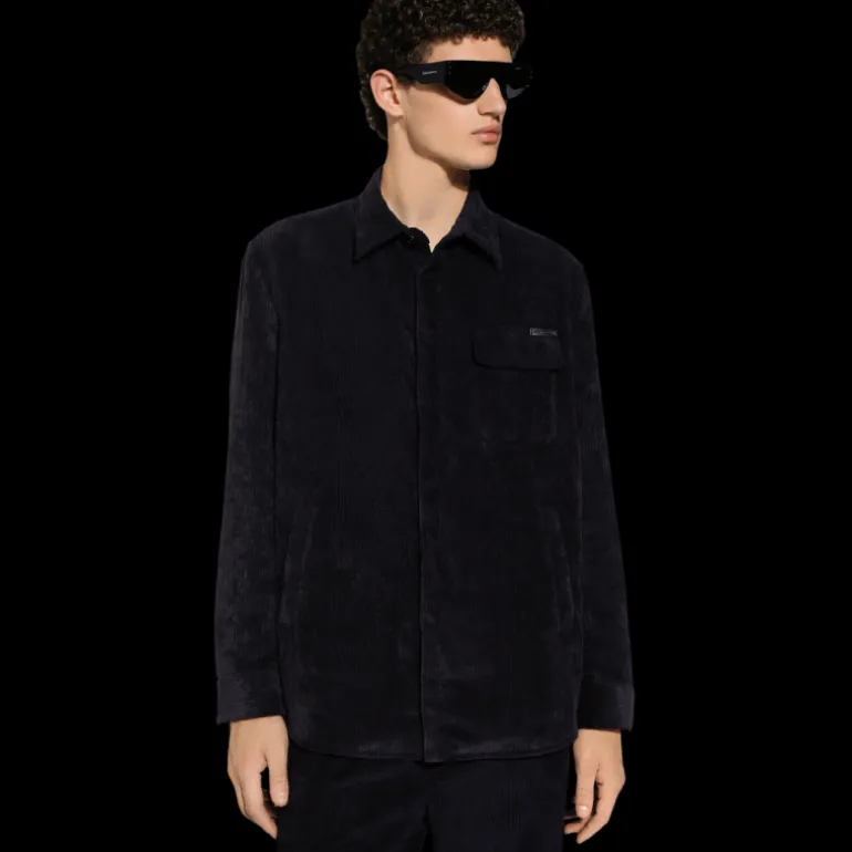 Chemise manche longue DOLCE & GABBANA velours côtelé noir Réédition
