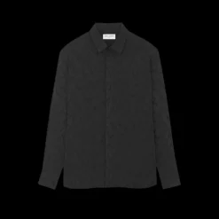chemise manches longues SAINT LAURENT soie mate et brillante motif ton sur ton noir