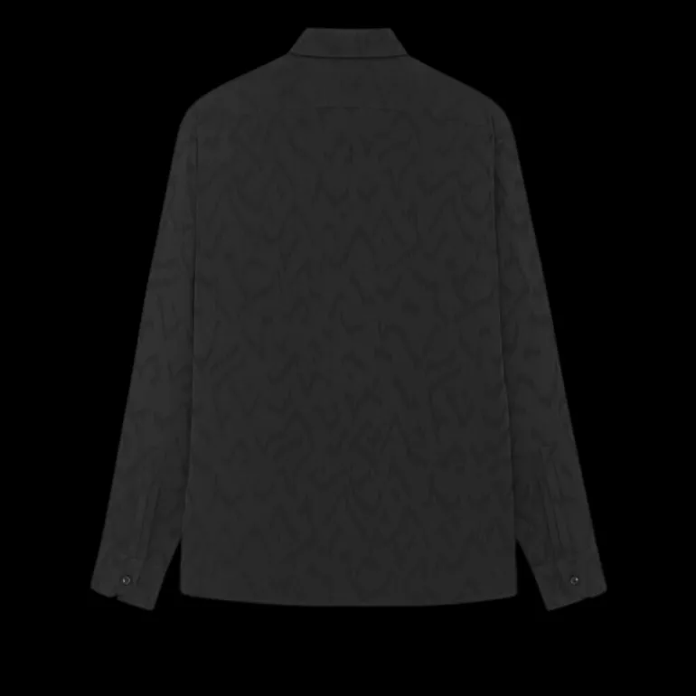 chemise manches longues SAINT LAURENT soie mate et brillante motif ton sur ton noir