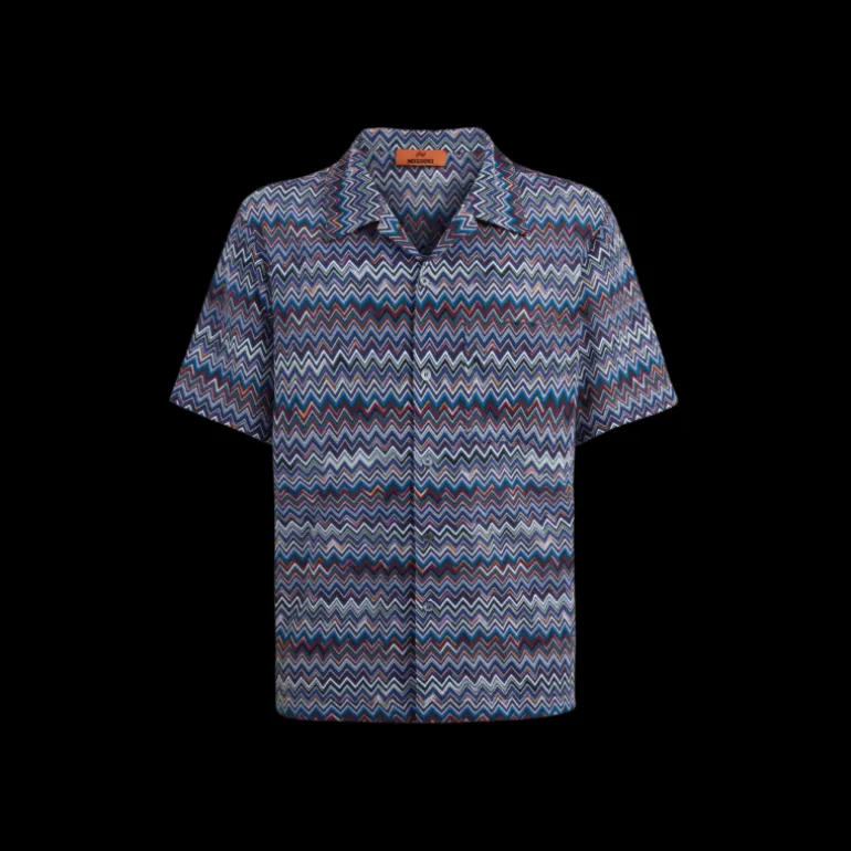 Chemise MISSONI manches courtes jersey zigzag bleu