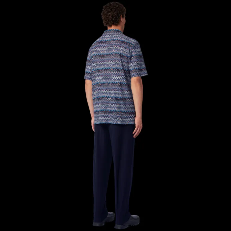 Chemise MISSONI manches courtes jersey zigzag bleu