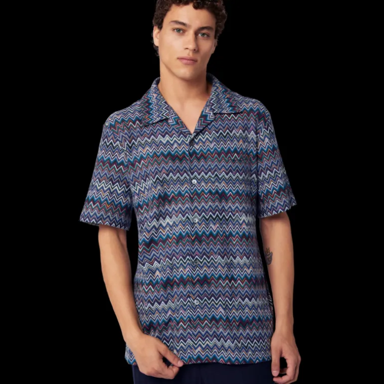 Chemise MISSONI manches courtes jersey zigzag bleu