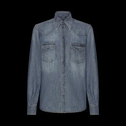 Chemise oversize DOLCE GABBANA en jean manche longue coton bleu délavé