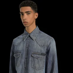 Chemise oversize DOLCE GABBANA en jean manche longue coton bleu délavé