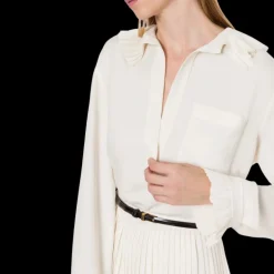 Chemise oversize PHILOSOPHY DI LORENZO SERAFINI col V crêpe écru plis col poignet