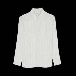 Chemise SAINT LAURENT col classique pointu Yves soie écrue rayures noires