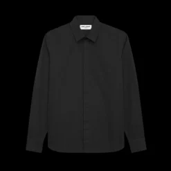 chemise SAINT LAURENT manche longue col Yves popeline coton noir
