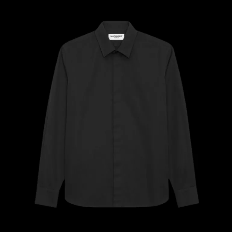 chemise SAINT LAURENT manche longue col Yves popeline coton noir