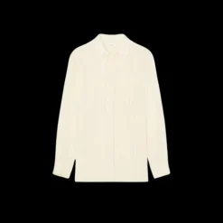 Chemise SAINT LAURENT manche longue soie coton écrue fine rayures