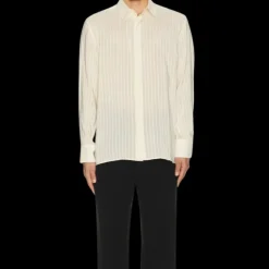 Chemise SAINT LAURENT manche longue soie coton écrue fine rayures