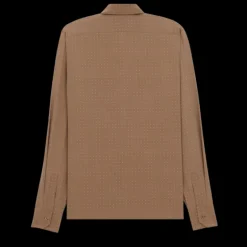 Chemise SAINT LAURENT manche longue crêpe de soie tabac pois camel