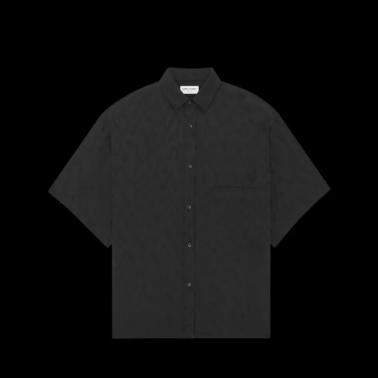 chemise SAINT LAURENT oversize manches courtes soie mate brillante noire