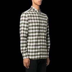 Chemise TOM FORD Western coton carreaux Vichy Gris beige