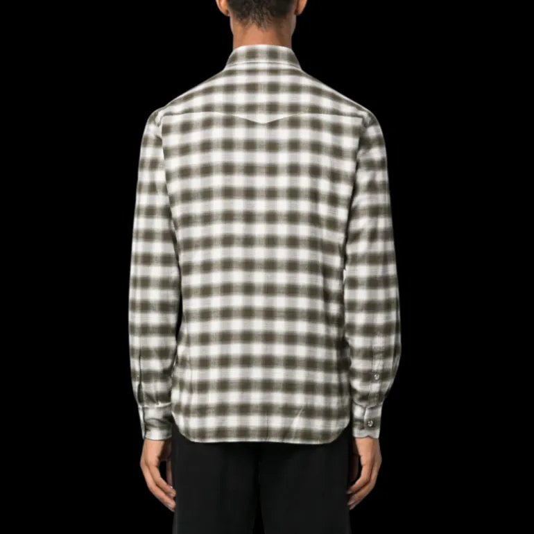 Chemise TOM FORD Western coton carreaux Vichy Gris beige