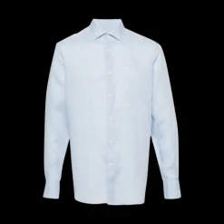 Chemise ZEGNA manche longue col italien pur lin bleu ciel