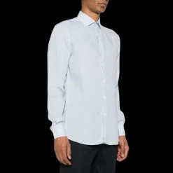 Chemise ZEGNA manche longue col italien pur lin bleu ciel