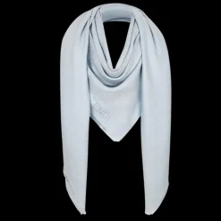 Châle FENDI FF soie bleu clair bord effrangé