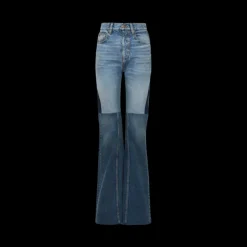 CHLOE Jean patchwork évasé denim souple coton bio tricolore bleu