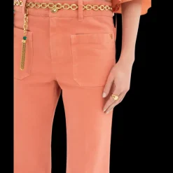 CHLOE Pantalon jean bootcut court toile coton corail