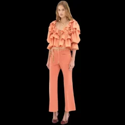 CHLOE Pantalon jean bootcut court toile coton corail