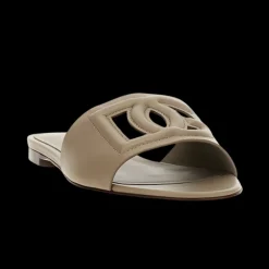 Claquettes mules DOLCE & GABBANA cuir de veau taupe logo DG
