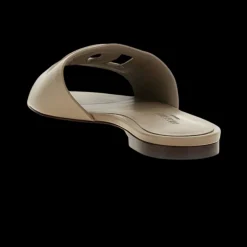 Claquettes mules DOLCE & GABBANA cuir de veau taupe logo DG