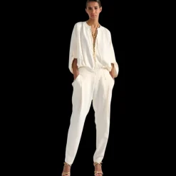 Combinaison pantalon BARBARA BUI crêpe fluide ivoire zippé cordon ceinture