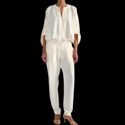 Combinaison pantalon BARBARA BUI crêpe fluide ivoire zippé cordon ceinture