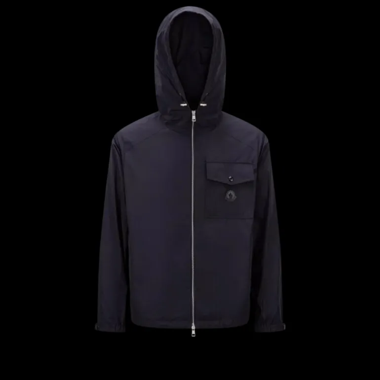 Coupe vent capuche MONCLER Fuyue bleu marine logo gomme poitrine