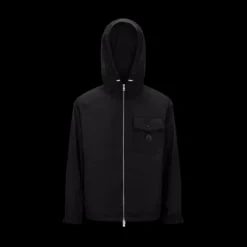 Coupe vent MONCLER Fuyue capuche nylon noir logo cuir noir