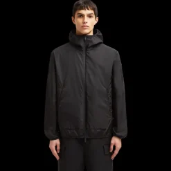 Coupe-vent à capuche MONCLER Granier nylon noir  logo réfléchissant dos