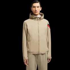 Coupe-vent MONCLER Claut veste zippée capuche beige bande tricolore