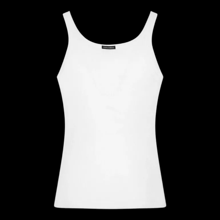 Débardeur DOLCE & GABBANA jersey coton blanc patch logo Ré-édition