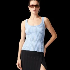 Débardeur MISSONI viscose côtelé bleu ciel sequins
