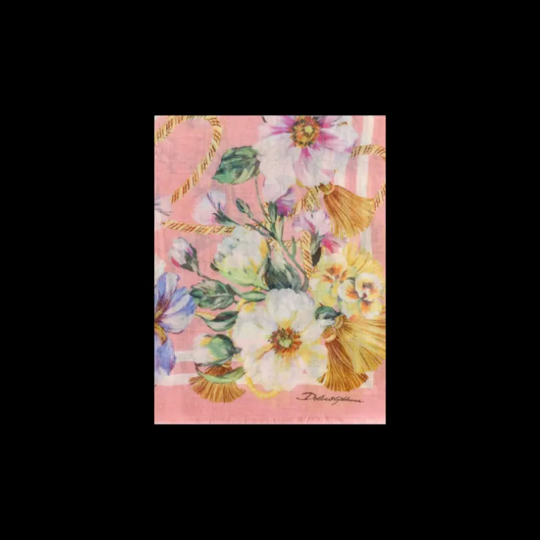 DOLCE & GABBANA Foulard carré cachemire soie imprimé floral rose
