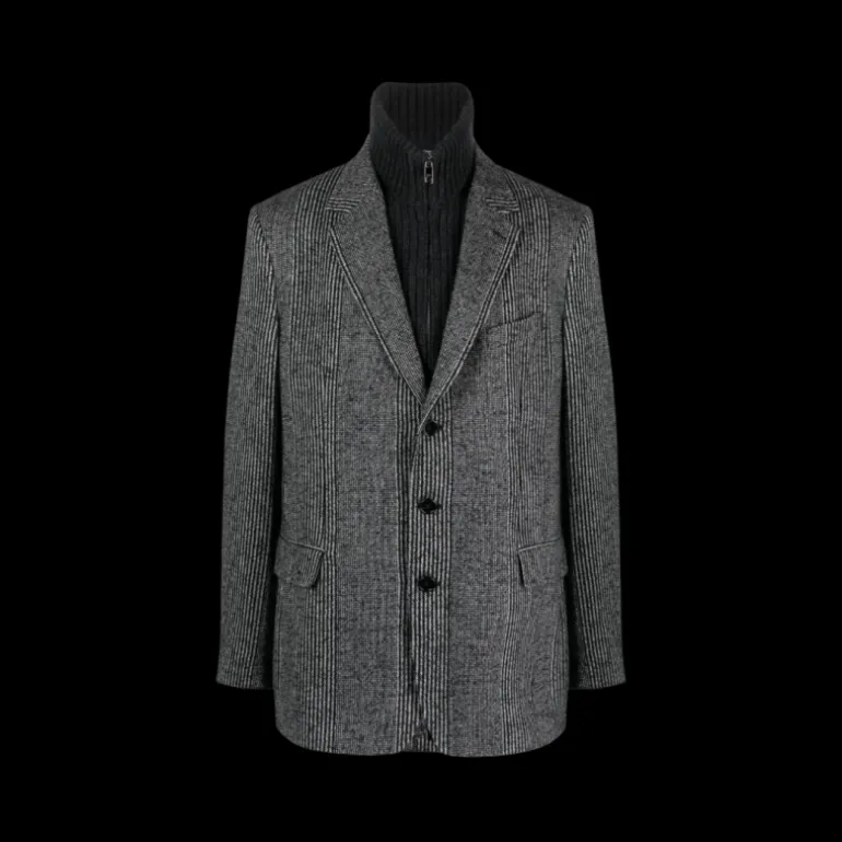 DOLCE &GABBANA Veste Blazer laine Noir Gris Réédition Gilet maille col zippé