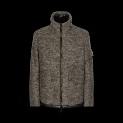 Dolce Gabbana Veste zippée en laine tweed gris plaque logo DG