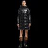 Doudoune capuche MONCLER Bellevue longue ceinture nylon laqué noir brillant